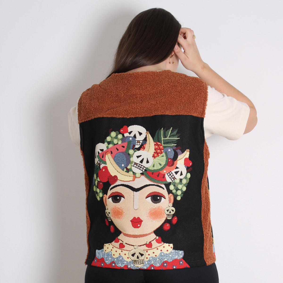 Frida Teddy Vest, Rust Glitter Skeleton