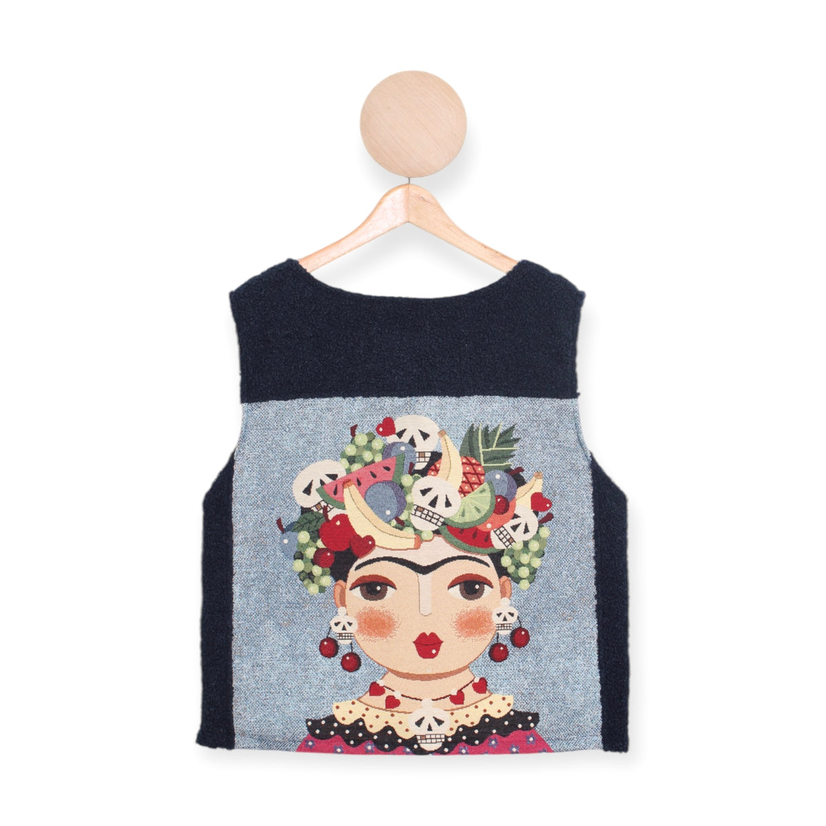 Frida Teddy Vest, Navy Skeleton