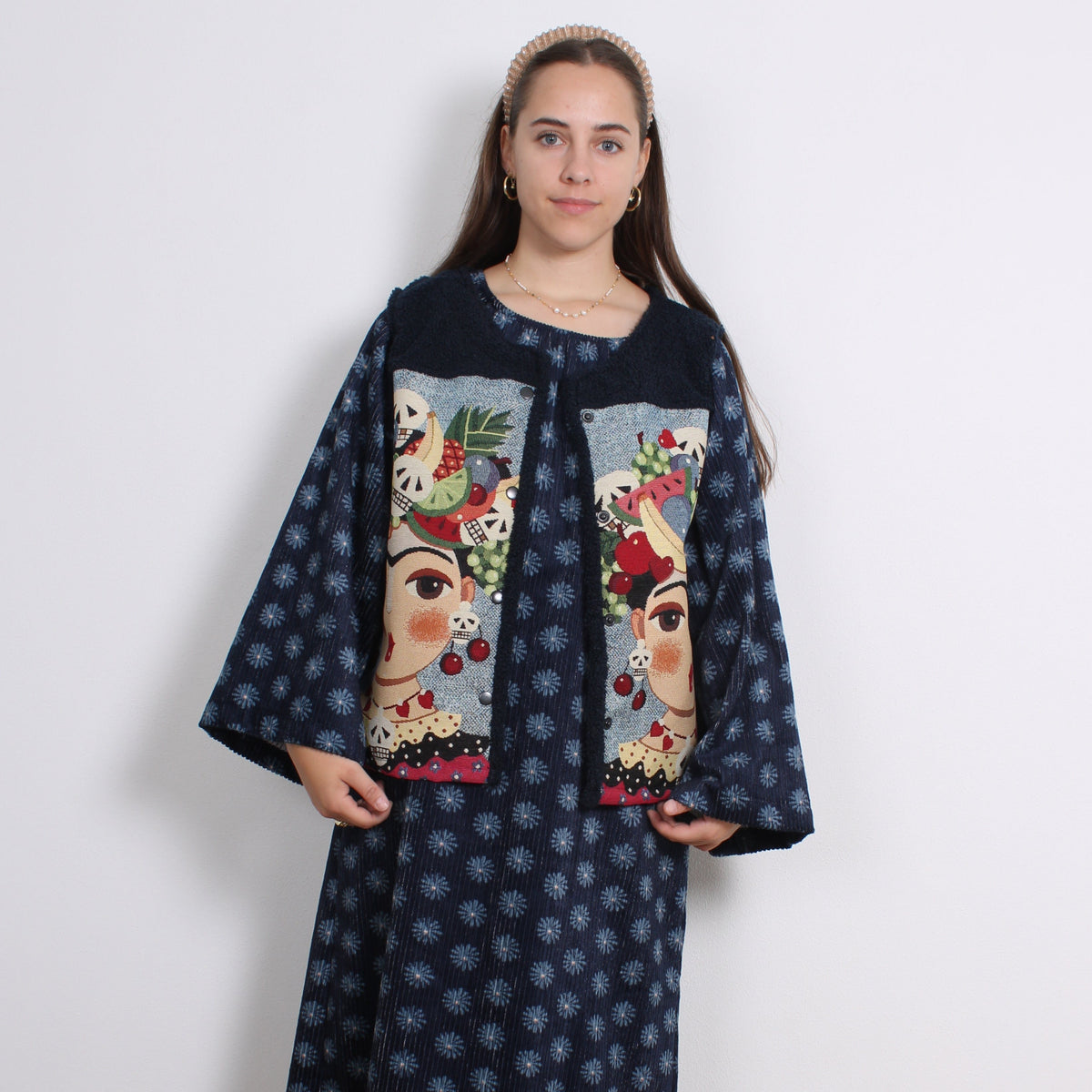Frida Teddy Vest, Navy Skeleton