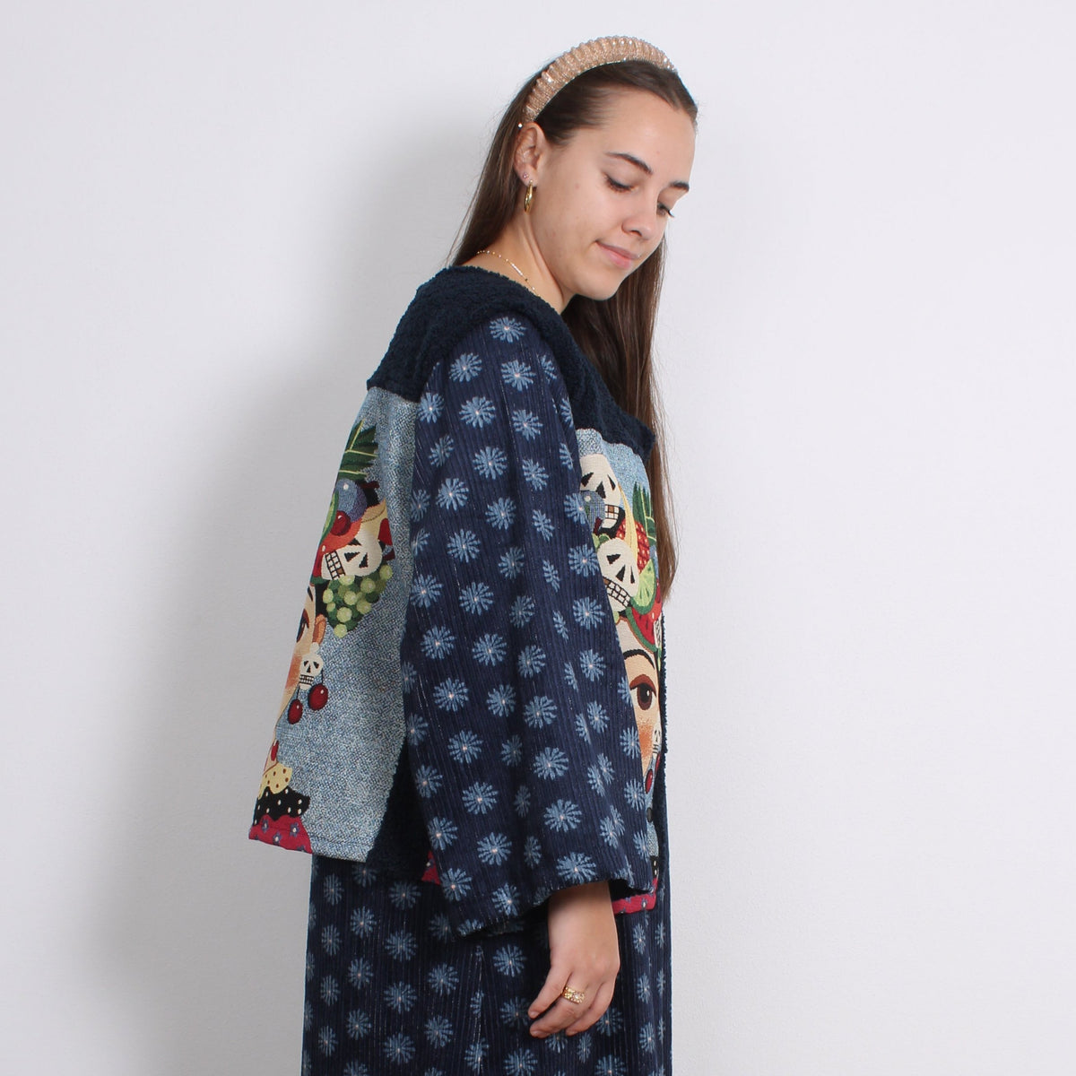 Frida Teddy Vest, Navy Skeleton