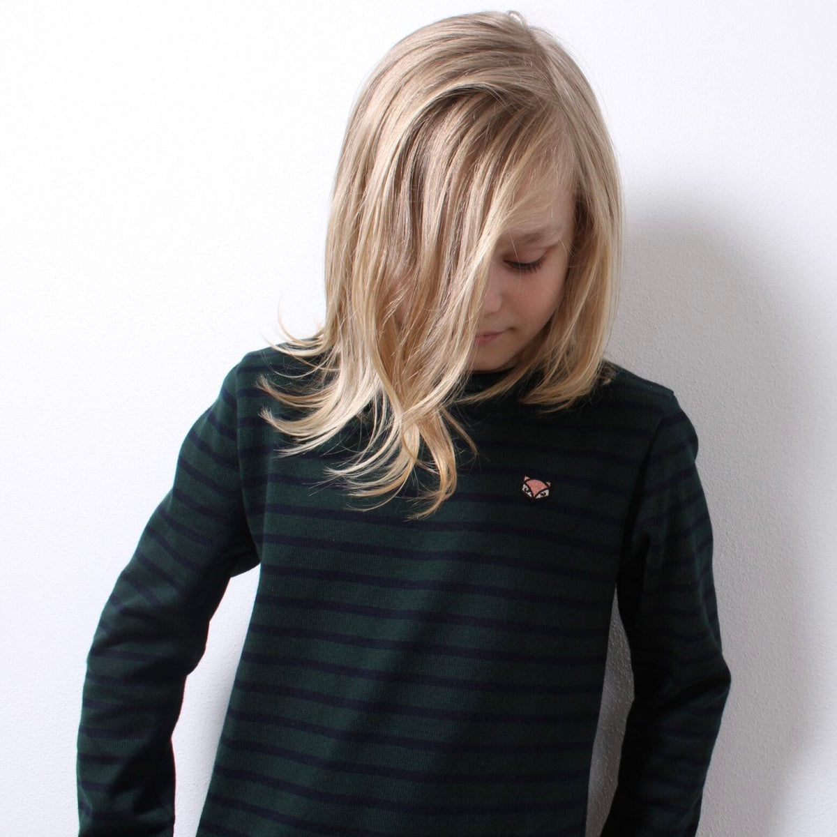 Billie Long Sleeve Tee, Green/Navy Stripes