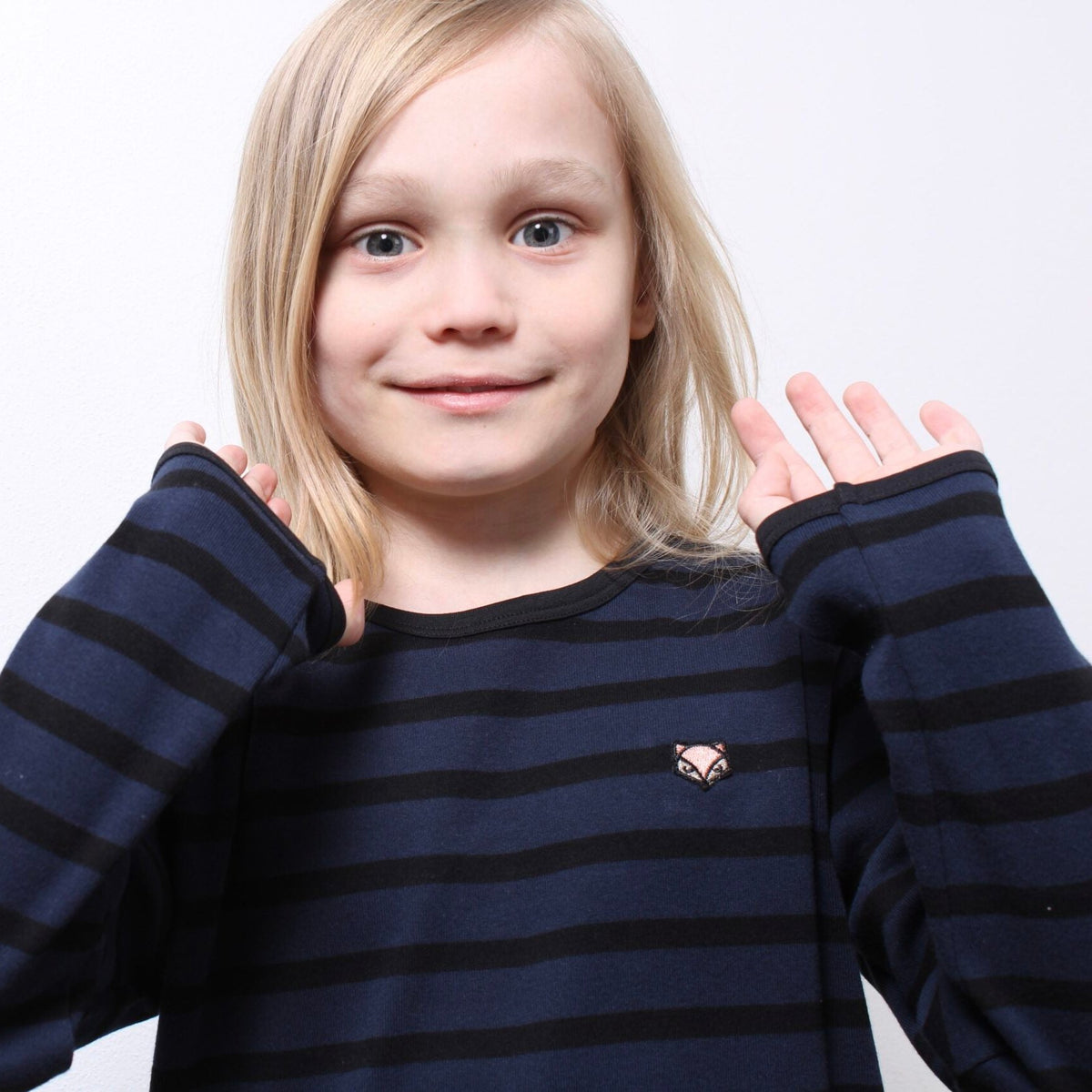 Billie Long Sleeve Tee, Navy/Black Stripes