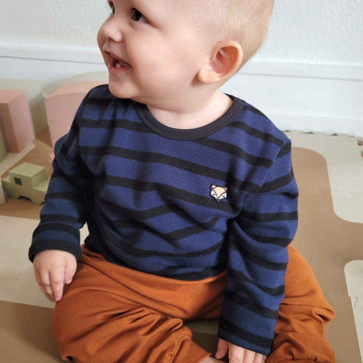 Billie Long Sleeve Tee, Navy/Black Stripes