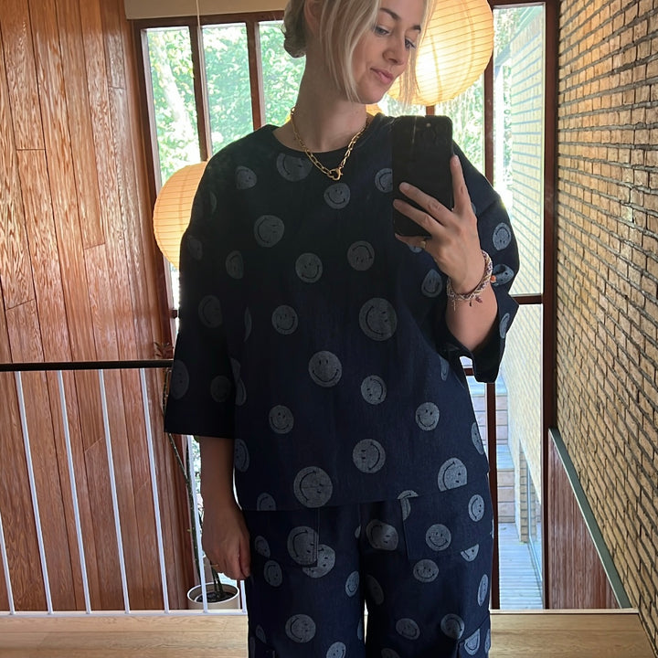 Bluse, Denim Smiley
