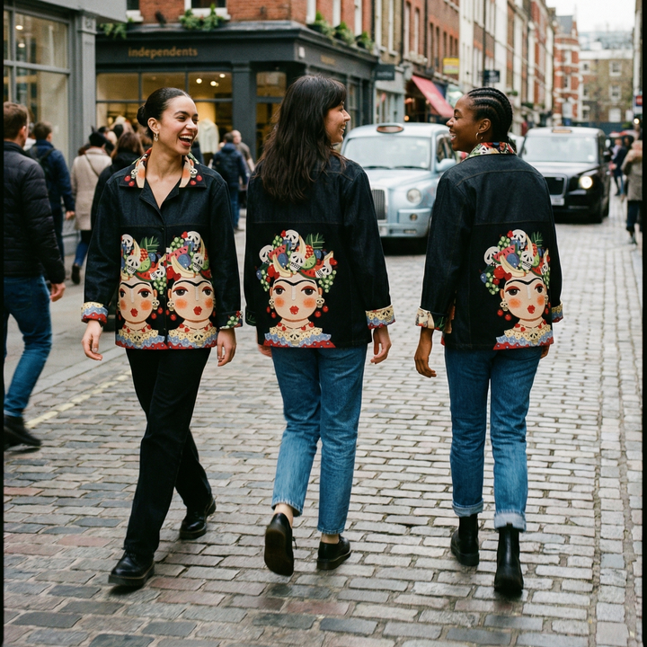 Frida Denim Jakke, Black Glitter Skeleton