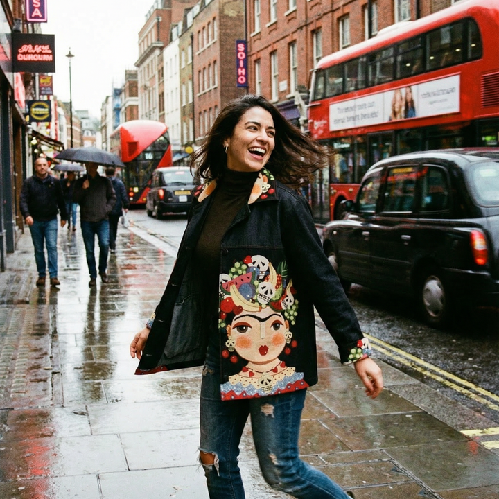 Frida Denim Jakke, Black Glitter Skeleton