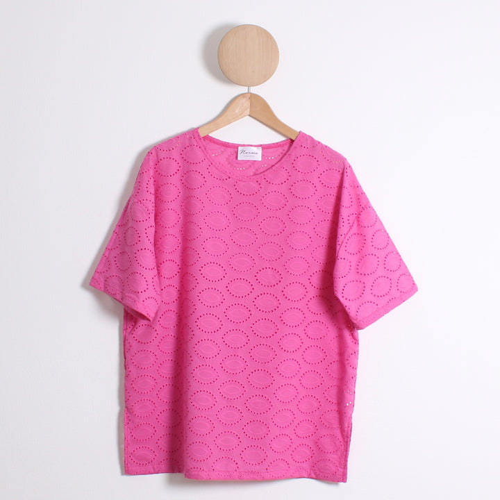 Line Bluse, Embroidery Scallops