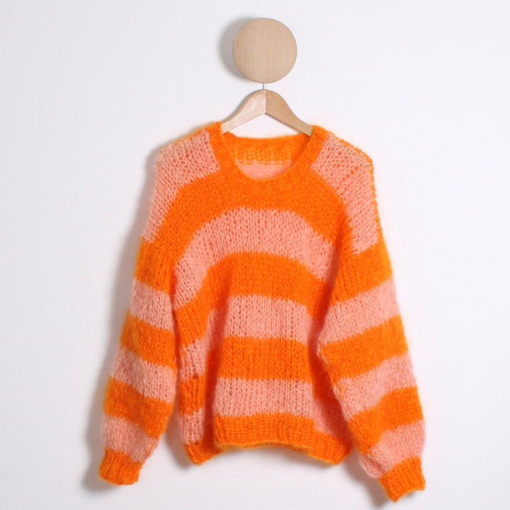 Strikket Stribet Bluse, Fluffy mohair