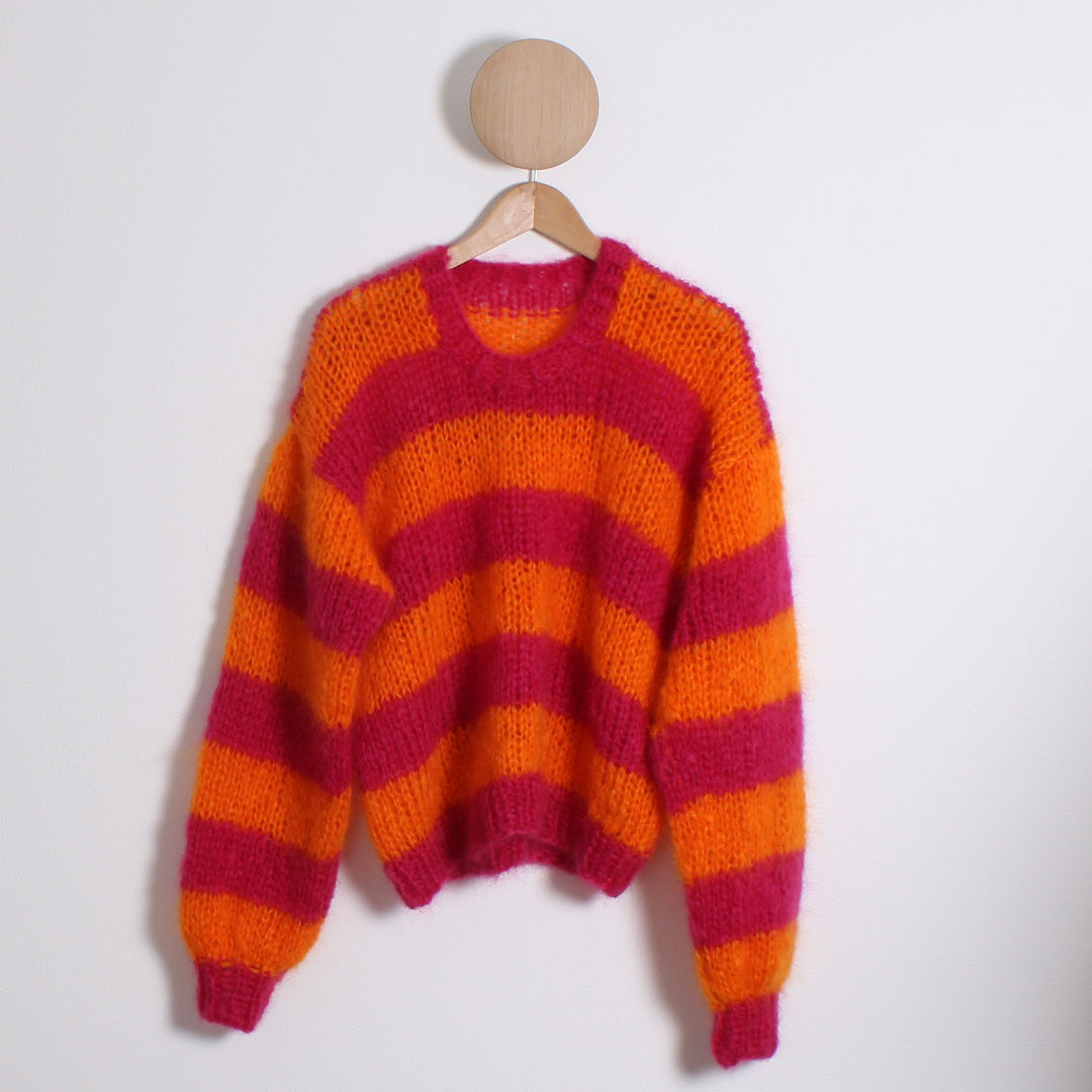 Strikket Stribet Bluse, Fluffy mohair