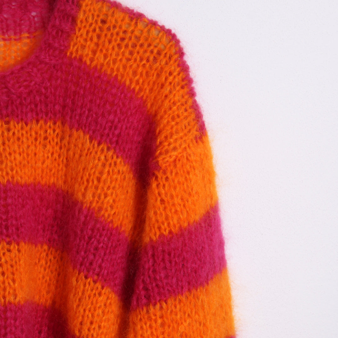 Strikket Stribet Bluse, Fluffy mohair