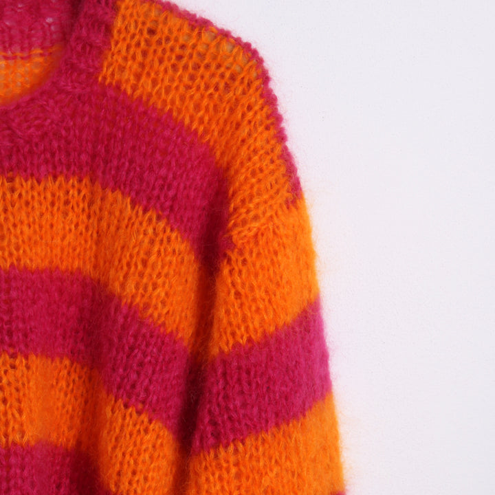 Strikket Stribet Bluse, Fluffy mohair