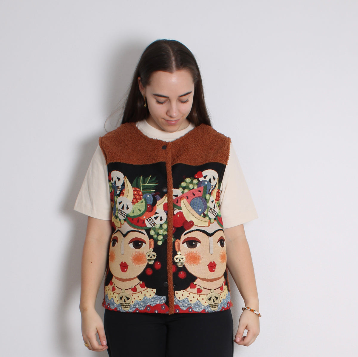 Frida Teddy Vest, Rust Glitter Skeleton