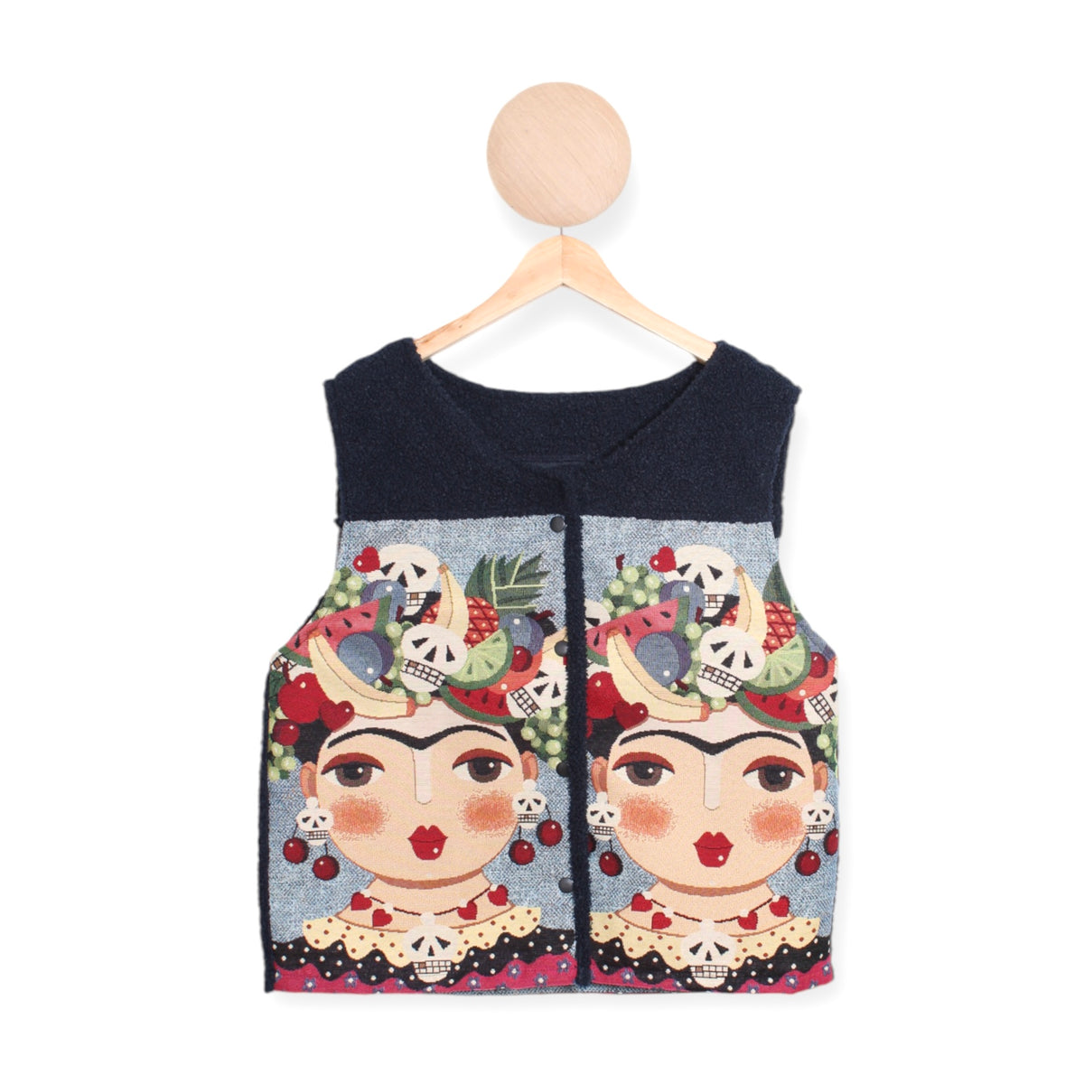 Frida Teddy Vest, Navy Skeleton