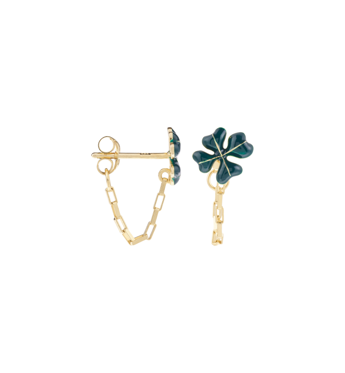 Single Firkløver kæde ørestik, forgyldt