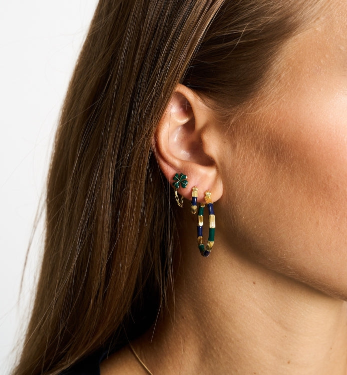 Single Firkløver kæde ørestik, forgyldt