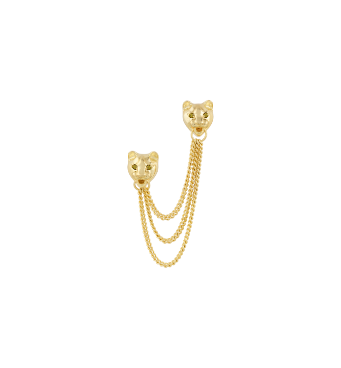 Single Kat kæde ørestik, forgyldt