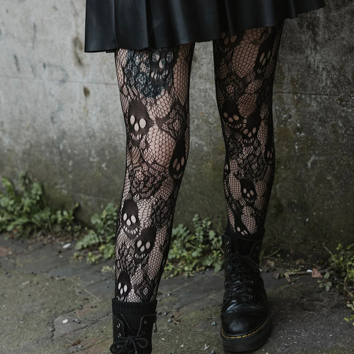 Net Strømpebukser, Rose og kranie print