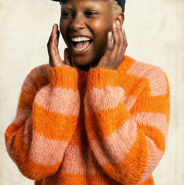 Strikket Stribet Bluse, Fluffy mohair