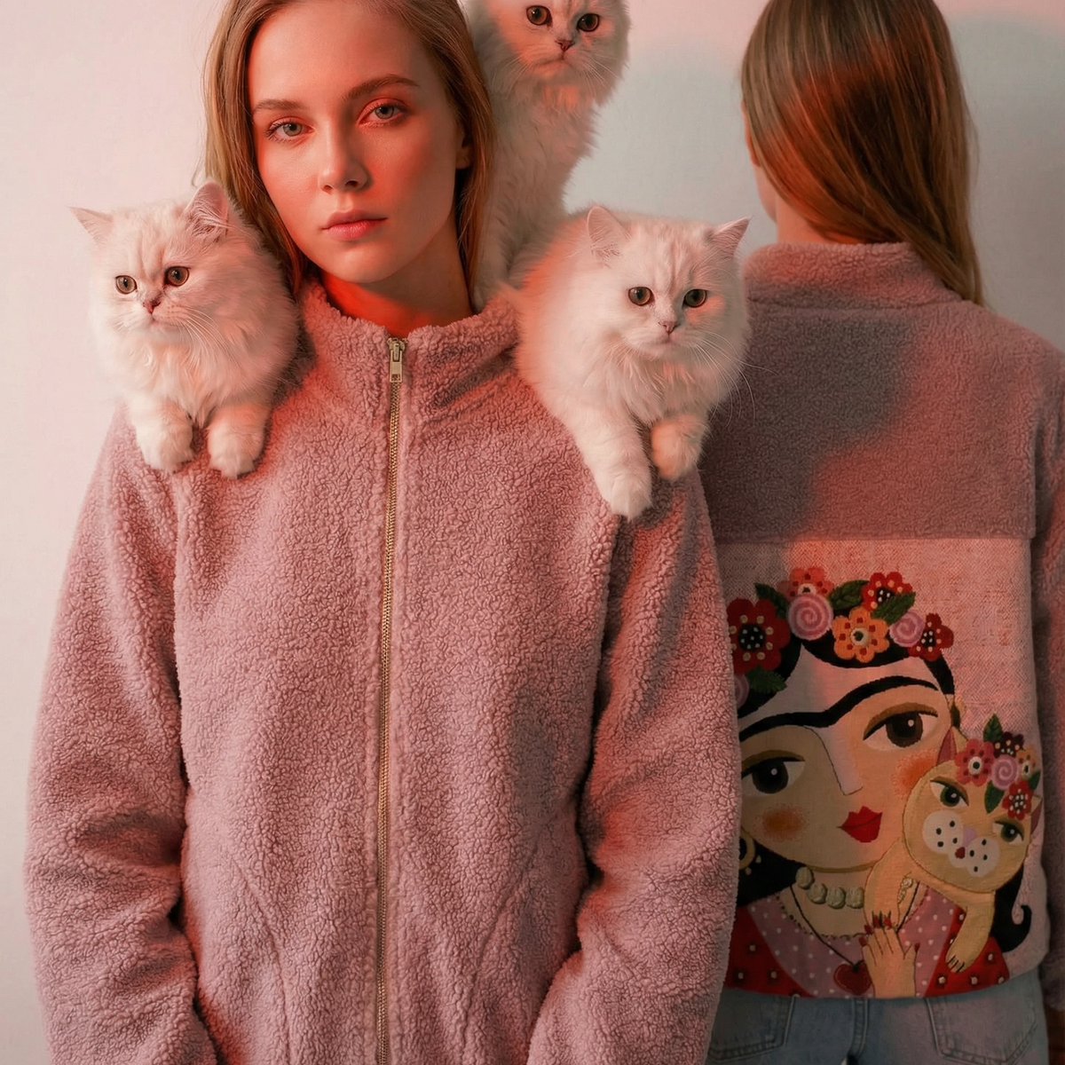 Frida Zip Teddy Jakke, Rose Cat