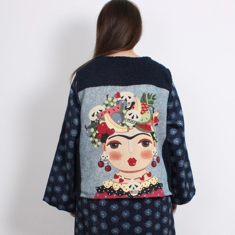 Frida Teddy Vest, Navy Skeleton