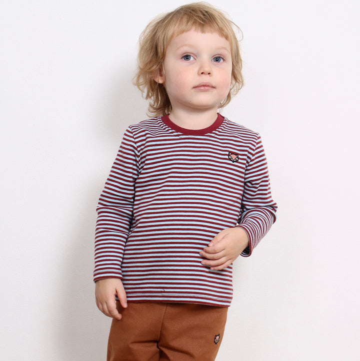 Billie Rib Langærmet Tee, Burgundy/blue Stripes