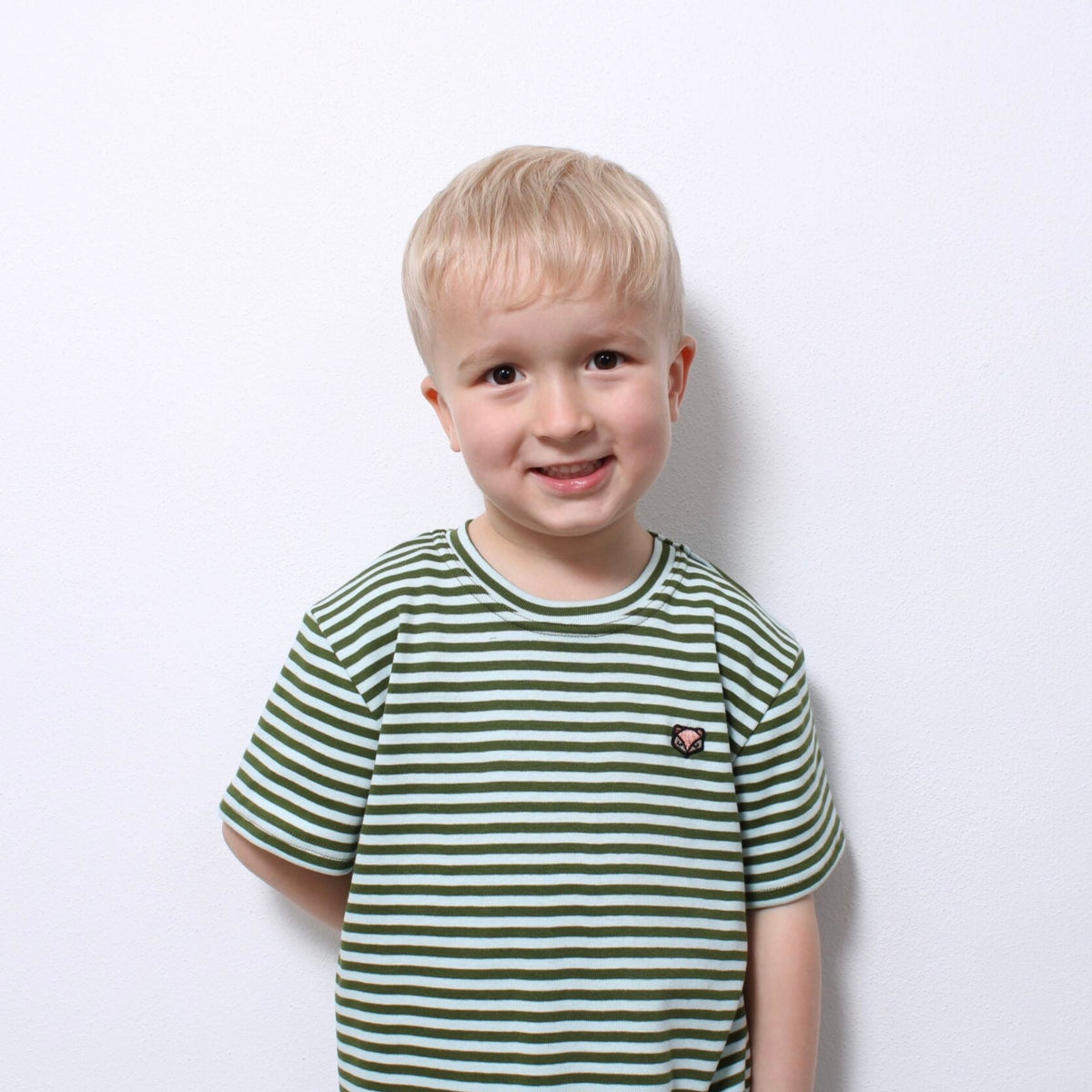Billie Short Sleeve Tee, Blue/Olive Stripes