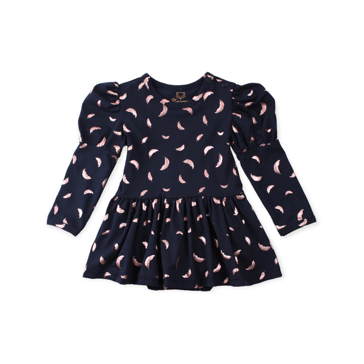 Laura Long Sleeve Baby Dress, Sparkling Feather