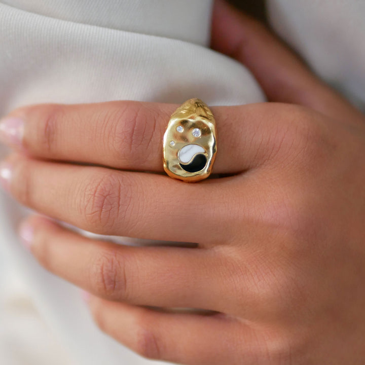Ring, Yin Yang, Gold Plated