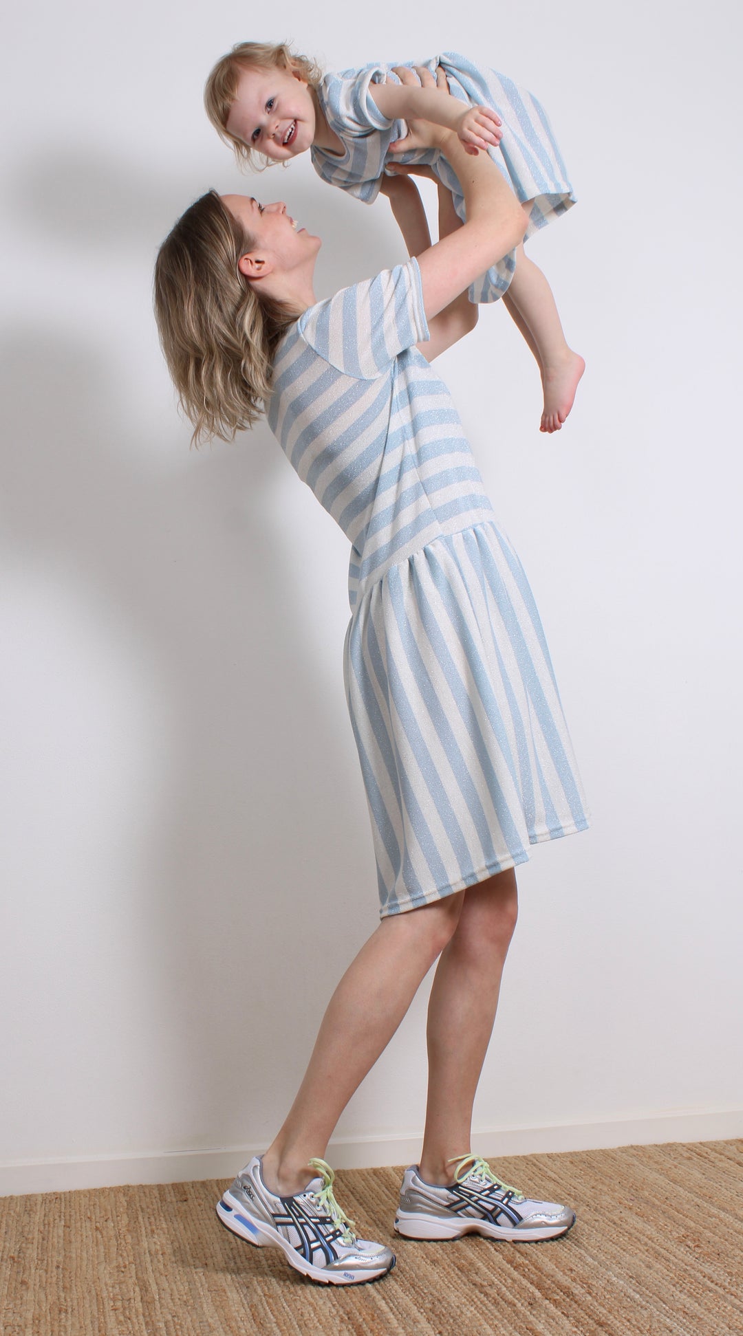 Laura Short Sleeve Dress, Blue Glitter Stripes